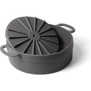 Air Fryer Silicone Liner - 6.3 Inch Round Silicone Liner for Air Fryer with Removable Plate - Reusable Silicone Pot for Air Fryer - Detachable Silicone Air fryer Liner - Modern Grey