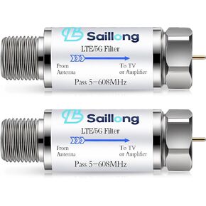 Saillong LTE Filter for TV Antenna, 4G 5G LTE Signal to Reduce Interference and Pixilation for Clear Digital TV Reception, Frequency Range 5-608 MHz, Indoor Outdoor Installation (2 Pack)