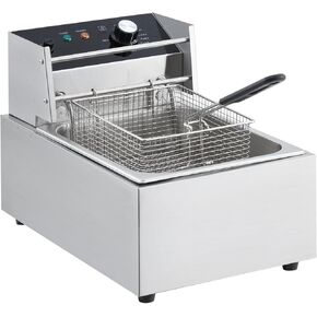 Electric Deep Fryer, 6L Tank Stainless Steel Deep Fryer with Basket & Lid, Countertop Fryers for Home Kitchen and Restaurant, 1800W, 110V