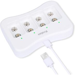 9v Rechargeable Battery Charger Kratax 4-slot Quick Charger for 9volt 6F22 Lithium-ion Battery, Input 5V-2A, USB Type-C charge, LED indicator, Independent charging channel (Battery not included)