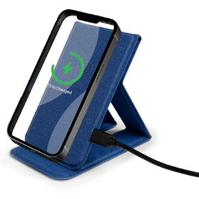 Phone Holder Wireless Charger, Foldable Phone Charger 15W, Portable Fast Wireless Charging Stand, Compatible with iPhone 15 14 13 12 Pro XS 8 Plus Galaxy S23 S22 S21 Note 20 etc (Blue)