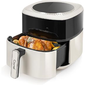 CAYNEL Digital Air Fryer 6.5QT Oilless Hot AirFryer 1350W Healthy Cooker for Quick & Easy Meals, Visual Cooking Window,LCD Touch Controls with 6 Cook Presets, Nonstick & Dishwasher Safe Basket - Beige