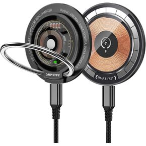 Superv Dual-Side Charging Magnetic Wireless Qick Charger with Foldable Phone Ring Holder Stand Compatible with iPhone 15 and More