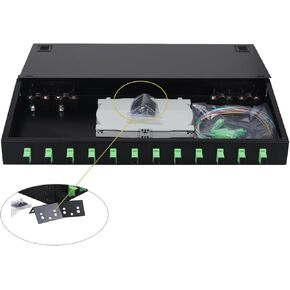 12 Singlemode 12 Port SC-APC Rack Mount Enclosure Box & Splice Trays Fiber Cables Kit (Include Pigtail & Couplers), 12 Core LGX Loaded Patch Panel Box fits for 19" Racks Cabinet, 1 Pack