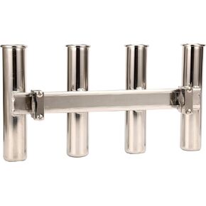 Amarine Made 4 Fishing Rod Rack Mirror Finish Stainless Steel 304 Stainless 4 Rod Holder with Square Clamp Adjustable for Rails 22mm (7/8") to 30mm (1-1/5") diam