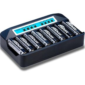 Rechargeable AA Batteries (8 Packs) with AA AAA Smart Rapid Battery Charger for AA AAA 9V Ni-MH Ni-CD Rechargeable Batteries