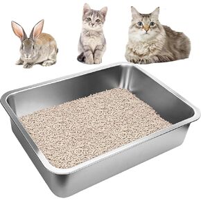 Stainless Steel Cat Litter Box, Low Entry Metal Cat Litter Pan, Indoor Litter Tray, Pet Toilet Supplies for Cats, Kitten, Rabbit Easy Clean, No Smell, Non Stick 15.8 * 11.8 * 4