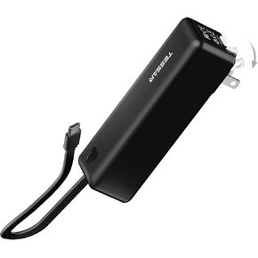 TESSAN Portable Charger Power Bank, 3 in 1 Battery Pack 20W Fast Charging with Built-in Cable USB C, 5000mAh Charging Bank AC Outlet Charger for iPhone 15/15 Plus/15 Pro/15 Pro Max, Samsung, Tablets