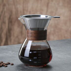 Ceramic Pour Over Coffee Maker, V60 Dripper & Decanter Hand Brewer Durable Carafe and Cone Funnel Coffee Drip with Black Coffee Filter Pot 1-2 Cup
