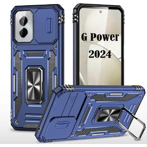 PASNEW for Moto G Power 5G Case,Camera Cover and Kickstand for 5G Power 2024,Military Heavy Duty Full Body Shockproof Phone Hard Shell,6.7 inch,Dark Blue