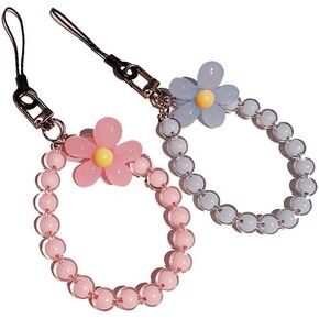 1 Pc Pink Mobile Phone Strap Beaded Flower Bracelet Creative Hanging Rope Keychain Mobile Phone Lanyard Beaded Flower Anti-Lost Phone Case Lanyard Wrist Strap Cell Phone Charms，Décor
