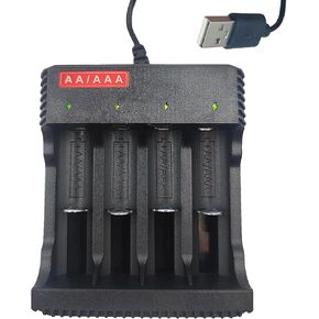 AA AAA Battery Charger 4-Bay | Individual Charger for NiMH NiCD Rechargeable Batteries with USB |Without Battery