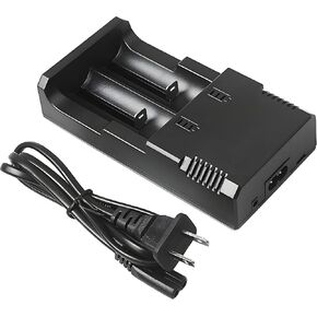2-Slot Universal Smart Battery Charger for 3.7V Li-ion Cells 18650 21700 14500 16340 18350 26650 10440 etc.