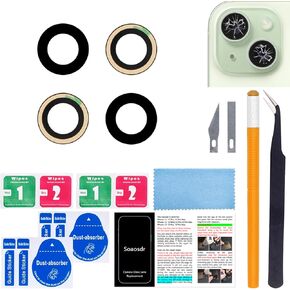 Original Back Rear Camera Lens Glass Replacement for iPhone 15 6.1 inch and iPhone 15 Plus 6.7 inch with pre-Installed Adhesive+Reparing Toolkit+Installation Manual