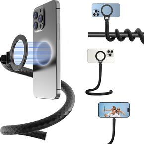 Magnetic Phone Tripod with 1/4 Screw Adapter, Mini Bendable Flexible Tripod for iPhone Holder Stand Selfie Stick Compatible with MagSafe iPhone Samsung Android For Video Recording Vlogging Photography