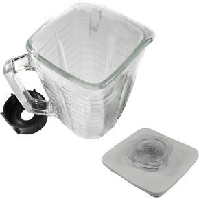 HQRP Glass Square Replacement Blender Jar Set, 4.5" Top Compatible with Oster Osterizer Blender Models, 5-Cup, 1.25L Pitcher, 0.33 Gallon Capacity, White Lid