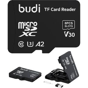 BUDI Micro SD Memory Card Reader with 8 Slots TF-Styled Memory Card Storage Case Supports USB Type-C and USB Compatibility with iPhone 15/14/13/12/11/Pro Max/Tablets/Android/Mac/Computer/Camera
