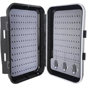 Aventik Fly Fishing Boxes Double Sided Waterproof Flies Lures Storage Or Silicone Fly Box Fishing Tackle Case with 3pcs Hook Threader(Black double sided box with hook threader)