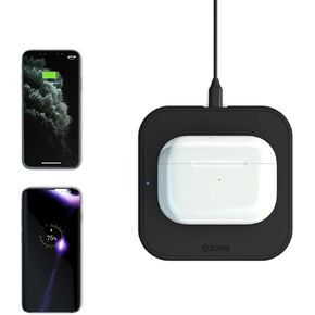 ZENS Single Wireless Charger Black - 10W Wireless Charger with Fast Charging for Apple iPhone & Samsung Galaxy (Non-Slip Surface I 5mm Height I Automatic Standby Mode), Single