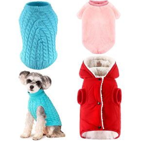 3 Pcs Dog Sweater Red Dog Clothes for Small Dogs Puppy Coats with Hooded Dog Coat for Winter Christmas Dog Clothes Coat Small Dogs Jacket Knitted Classic Cat Sweater for Dog Puppy Cat(S)
