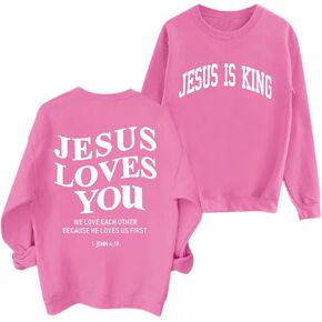 Fleece Christian Sweatshirts Women Jesus Loves You Jesus Is King Hoodie Religious Faith God Shirts Oversized Tops