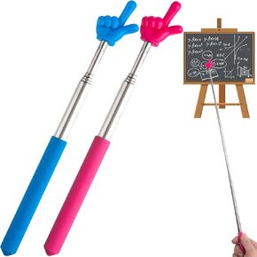 PAGOW 2 Pcs Retractable Teacher Pointer Sticks, Hand Pointer Stick, Student Finger Pointing Sticks, Extendable School Supplies for Reading, Classroom (Blue+Pink)