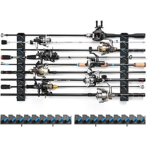 LEOFISHING Vertical Horizontal Fishing Rod Holder Wall Ceiling Mounted Fishing Rod Rack Holds Up to 9 Rods or Combos Fishing Rod Pole Holders for Garage Fits Most Rods Dia: 3-19mm (Blue（1 Pc）) in Kuwait
