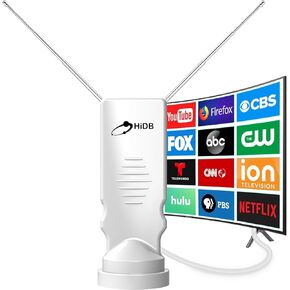 TV Antenna-TV Antenna Indoor, Long Range Rabbit Ears Antenna for TV Without Cable, Digital Antenna for Free-to-air HDTV Channels, Stickiness Base for Easy Placement Both, Support All TV -White