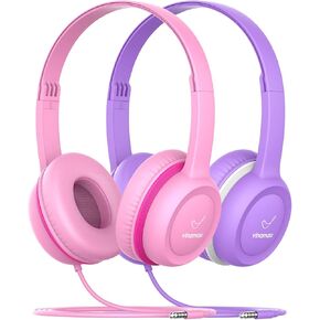 Kids Headphones, Ear Headphones for Kids, Wired Headphones with 85dB Volume Limiting, Adjustable and Flexible for Kids, Boys, Girls,Suit for School Classroom Students Teens Children (Pink+Purple)