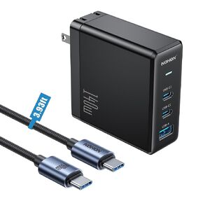 140W USB-C Laptop Charger Block: NOHON PD 3.0 GaN Laptop Wall Block | Foldable Plug with 140W PD3.1 Type-C Cable 3.93ft | 3-Port Compatible with MacBook Pro ipad iPhone 12 13 14 15 Galaxy S23