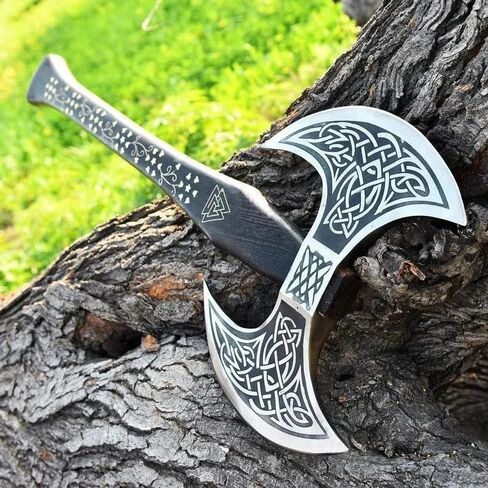 Camping Axe Tomahawk Viking Axe Long Double Edge Head Viking Axe Twin Blade Axe with Rose Wood Handle on Brass Work with Leather Sheath in Saudi Arabia