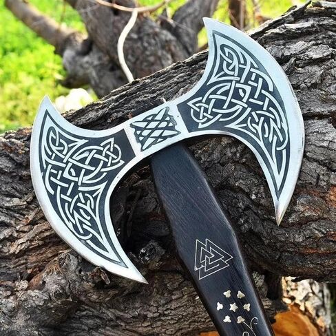 Camping Axe Tomahawk Viking Axe Long Double Edge Head Viking Axe Twin Blade Axe with Rose Wood Handle on Brass Work with Leather Sheath in Saudi Arabia