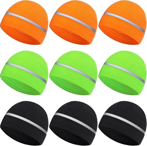 9 Pcs Reflective Knit Hat Safety Beanies High Visibility Warm Winter Hat Reflective Running Gear Neon Knit Hat with 360° Stretchable Reflective Stripe for Men Women Night Running, Hiking, Climbing in Saudi Arabia