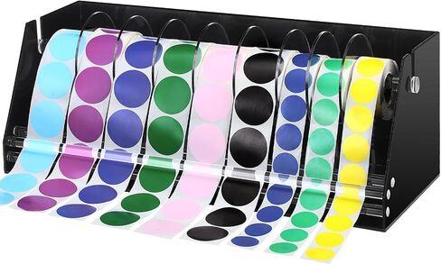 7 Disks Adjustable Label Dispenser Acrylic Sticker Roll Dispenser Label Roll Holder 11.8 x 6.7 x 5.5 Inch Multi Use Sticker Holder Organizer Stand for School Gifts and Home Office Desktop in Kuwait