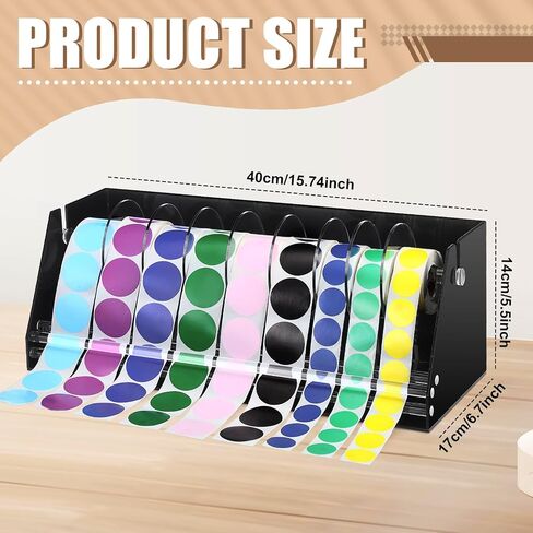 7 Disks Adjustable Label Dispenser Acrylic Sticker Roll Dispenser Label Roll Holder 11.8 x 6.7 x 5.5 Inch Multi Use Sticker Holder Organizer Stand for School Gifts and Home Office Desktop in Kuwait