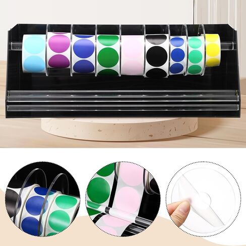 7 Disks Adjustable Label Dispenser Acrylic Sticker Roll Dispenser Label Roll Holder 11.8 x 6.7 x 5.5 Inch Multi Use Sticker Holder Organizer Stand for School Gifts and Home Office Desktop in Kuwait