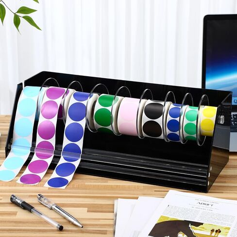7 Disks Adjustable Label Dispenser Acrylic Sticker Roll Dispenser Label Roll Holder 11.8 x 6.7 x 5.5 Inch Multi Use Sticker Holder Organizer Stand for School Gifts and Home Office Desktop in Kuwait