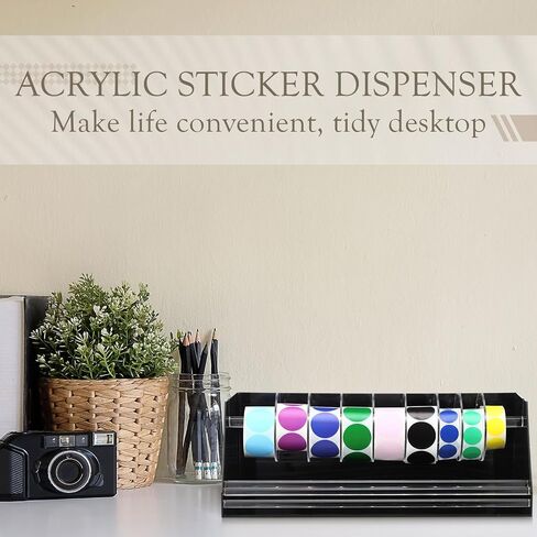 7 Disks Adjustable Label Dispenser Acrylic Sticker Roll Dispenser Label Roll Holder 11.8 x 6.7 x 5.5 Inch Multi Use Sticker Holder Organizer Stand for School Gifts and Home Office Desktop in Kuwait
