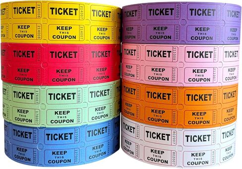 Yuanhe Raffle Tickets Double Roll - 4 Colors of 2000 Tickets 2" x 2" - 8000 Total 50/50 Raffle Tickets for Events; Entry; Class Reward; Fundraiser; Prizes :Color Red Yellow Blue and Green in Saudi Arabia