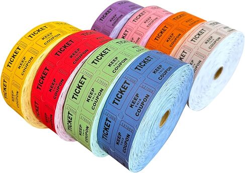 Yuanhe Raffle Tickets Double Roll - 4 Colors of 2000 Tickets 2" x 2" - 8000 Total 50/50 Raffle Tickets for Events; Entry; Class Reward; Fundraiser; Prizes :Color Red Yellow Blue and Green in Saudi Arabia