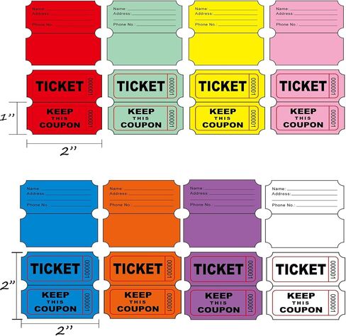 Yuanhe Raffle Tickets Double Roll - 4 Colors of 2000 Tickets 2" x 2" - 8000 Total 50/50 Raffle Tickets for Events; Entry; Class Reward; Fundraiser; Prizes :Color Red Yellow Blue and Green in Saudi Arabia