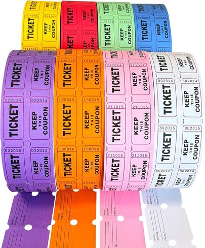 Yuanhe Raffle Tickets Double Roll - 4 Colors of 2000 Tickets 2" x 2" - 8000 Total 50/50 Raffle Tickets for Events; Entry; Class Reward; Fundraiser; Prizes :Color Red Yellow Blue and Green in Saudi Arabia