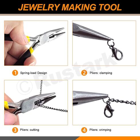 Rustark 102Pcs 4mm 30 Feet Black Jewelry Making Chains Kit Thin Necklace Bracelet Chain Twisted Links Curb Chain with Jump Rings Lobster Clasps and Pliers for Bracelet Necklace Jewelry Making in Saudi Arabia