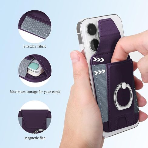 محفظة Magsafe مع حامل حلقي للهاتف، محفظة جلدية للبطاقات المغناطيسية للظهر لسلسلة iPhone 15/14/13/12 (أرجواني داكن) in Saudi Arabia
