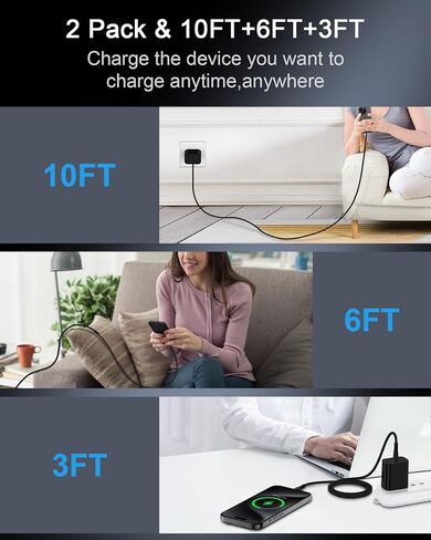 USB C to USB C Cord, 2Pack/3Ft Android Braided iPhone Charger Cable, Apple Fast Charging Power Wire for iPhone 16 Pro Max 15 Pro Plus, Galaxy S25 S24 Ultra A15 A25 A35 Google Pixel 9 Pro XL Fold 8 8a in Saudi Arabia