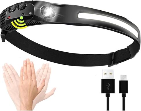 Headband Light - LED Headlamp Rechargeable, IPX4 Waterproof Head Lamp 270° Wide Beam 350 Lumens with Motion Sensor, 6 Modes, 8hr Battery Life Head Lamps for Camping, Hiking, & Industrial Use in Saudi Arabia