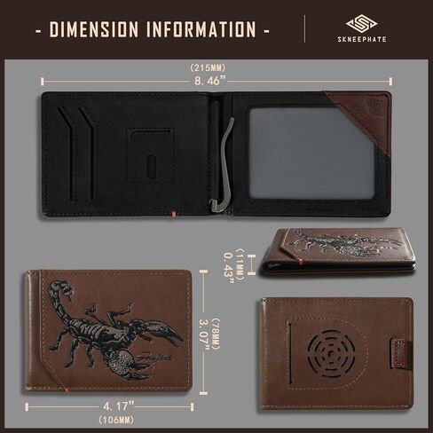 Mens Slim Air Tag Wallet Brown Western Scorpion Front Pocket Wallets For Men Airtag With Money Clip Card Holder Genuine Leather(brown) in Saudi Arabia
