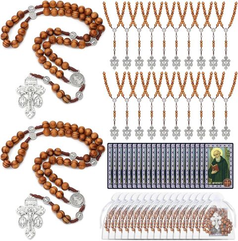 Rosary Beads Catholic for Women Men Rosary Cross with Pardon Crucifix Necklace with St Benedict Prayer Card and Bags for Regalos Cristianos Rosarios Catolicos Para Hombre in Saudi Arabia
