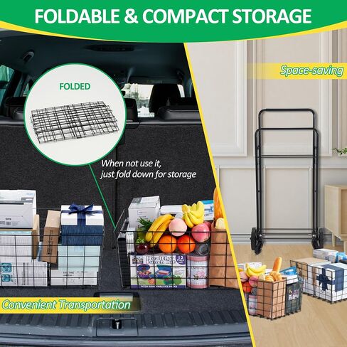 Grocery Cart on Wheels Folding Shopping Carts for Groceries 140L Jumbo with Removable Liner and Double Basket, 360° Rolling Laundry Cart Lightweight Trolley for Seniors 400 LBS Capacity in Saudi Arabia