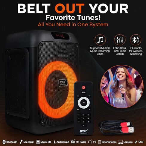 Pyle Audio Bluetooth Party Speaker - Party Bluetooth Speaker with True Wireless Stereo System - Enjoy Powerful Bass and Clear Treble - Portable Big Speaker - Model PPHP8496-100W in Saudi Arabia